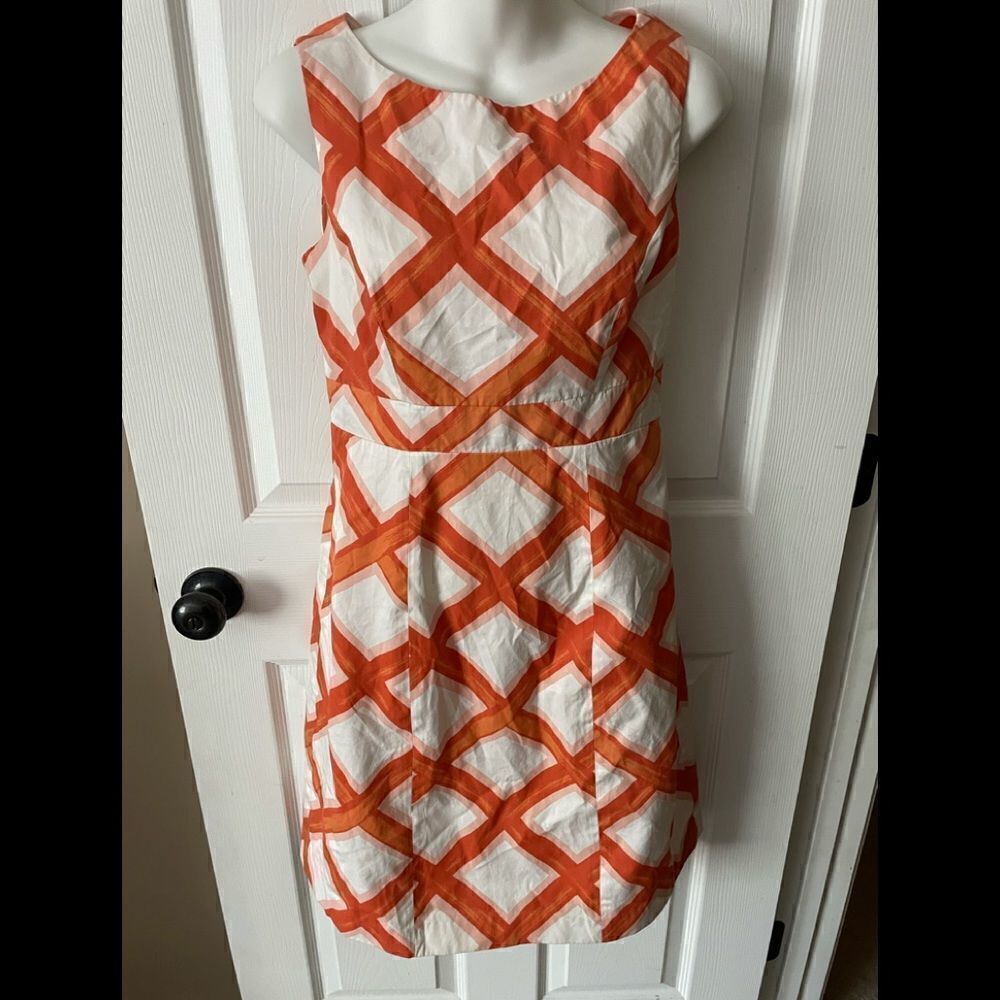 Orange & white diamond sleeveless dress